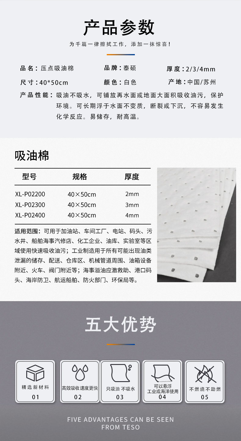 Industrial oil-absorbing cotton (white)